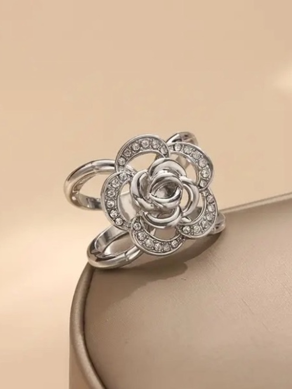 Silver & Rhinestone Floral Scarf Slide - Picture 5 of 5